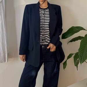 Vintage Talbots 100% Worsted Wool Single Button Navy Blazer Size 8 Petite